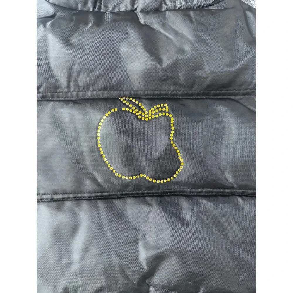 VTG‎ Apple Bottoms Puffer Jacket Black Fur Hood Zip Up Rhinestone Size L